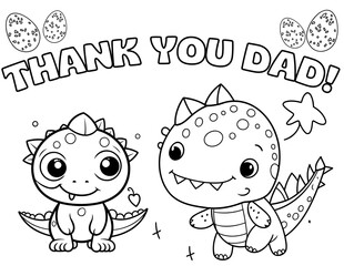 thank you dad coloring page with dinosaurs; perfect gift for father's day, birthday or just a sweet love reminder