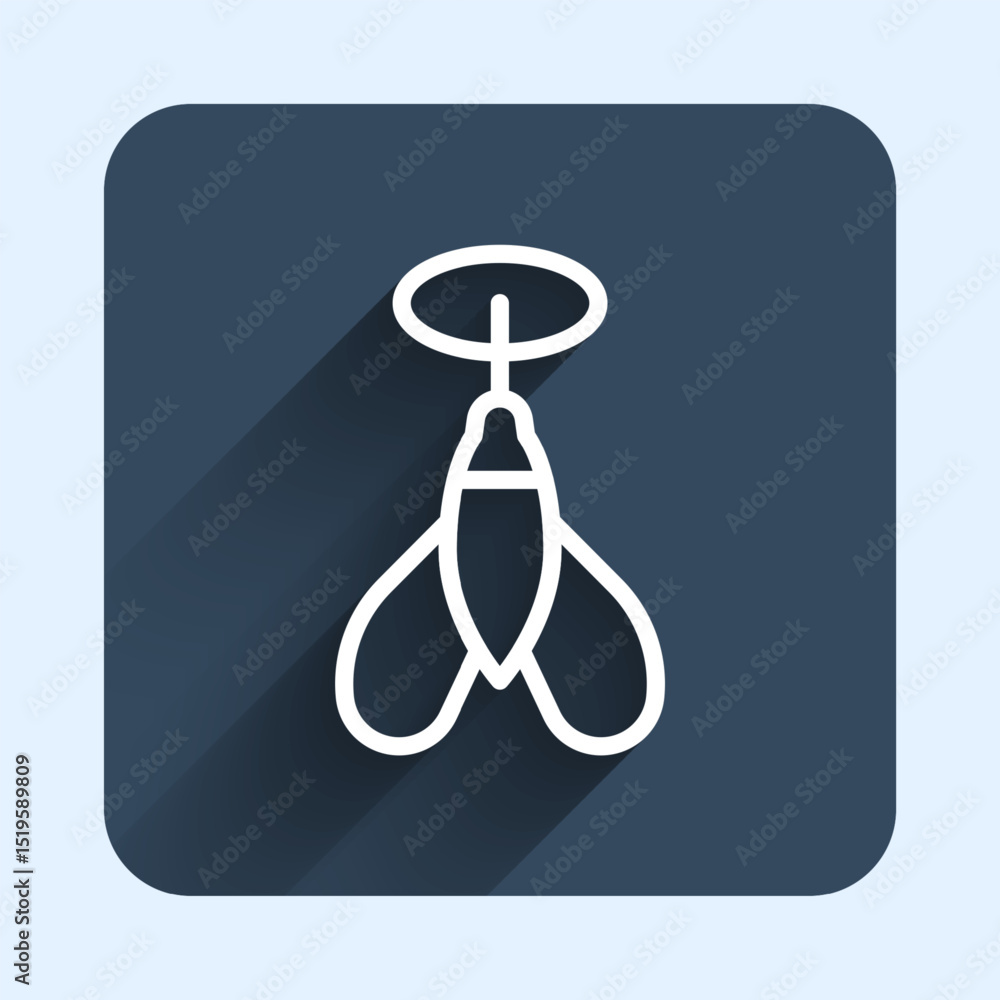 Poster white line dart arrow icon isolated with long shadow background. blue square button. vector