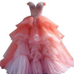 Stunning pink prom dress featuring tulle skirt and crystal embellishments, perfect for special occasions. 