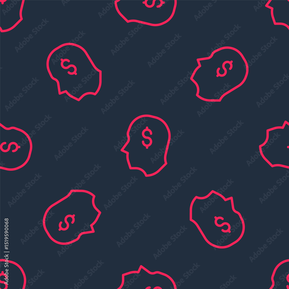 Poster red line lucky player icon isolated seamless pattern on black background. vector