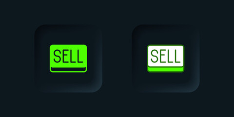 Green Sell button icon isolated on black background. Financial and stock investment market concept. Black square button. Vector