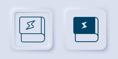 Filled and outline Book about electricity icon isolated on grey background. Square button. Vector