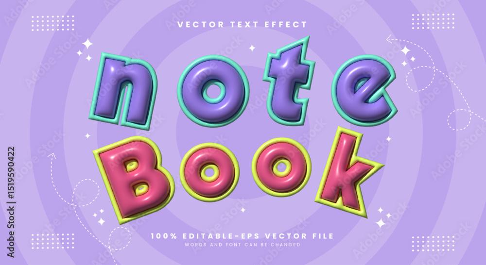 Poster note book retro style 3d inflated text effect template