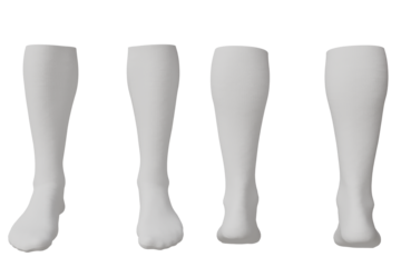Four grayscale illustrations of legs, showcasing different leg shapes and sizes.  Each leg is depicted from the knee down, providing a clear view of the calf and foot