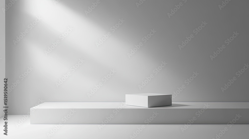 Poster minimalist display setting with light and shadows on clean surface