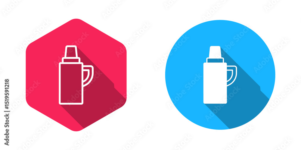 Aufkleber filled and outline thermos container icon isolated with long shadow background. thermo flask icon. c