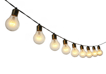 String of glowing light bulbs isolated on transparent background