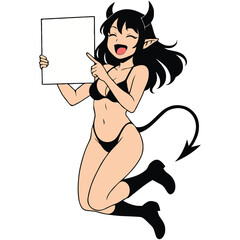 Beautiful Demon Presenting a Blank Whiteboard Generative AI