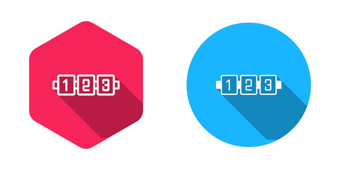 Filled and outline Education logic game for preschool kids icon isolated with long shadow background. Kids activity sheet. Count the number of cubes. Vector