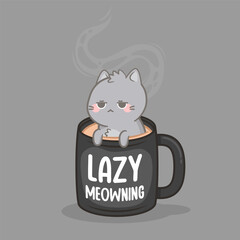 cute lazy sleepy cat in the coffee mug