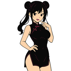 Cheongsam-Clad Girl's Adorable Pose Generative AI