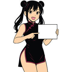Chinese Girl Holding a Blank Whiteboard Generative AI