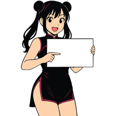 Chinese Girl Holding a Blank Whiteboard Generative AI