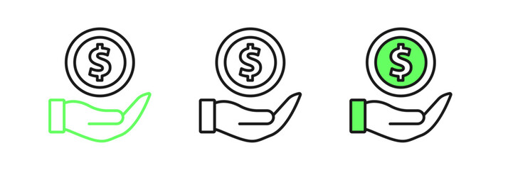 Set line Money with shield icon isolated on white background. Insurance concept. Security, safety, protection, protect concept. Vector