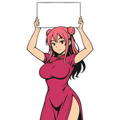 Chinese Girl Holding a Blank Whiteboard Generative AI