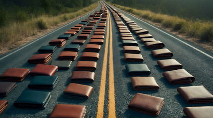 Obraz premium Wallets Line a Road, Representing Financial Choices