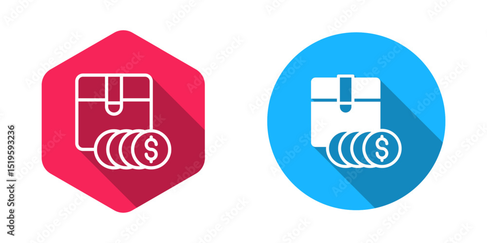 Poster filled and outline item price tag with dollar icon isolated with long shadow background. badge for p