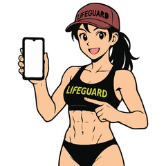Beautiful Lifeguard Displaying a Blank Screen Generative AI