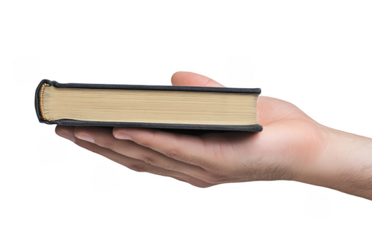 Hand holding a book isolated on transparent background