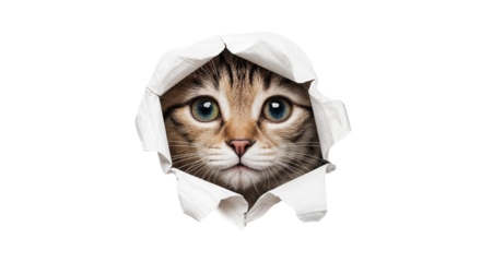 Feline Peeking Through Torn Paper