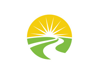 pathway and sun logo images vector template
