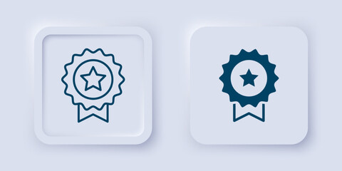 Filled and outline Medal with star icon isolated on grey background. Winner achievement sign. Award medal. Square button. Vector