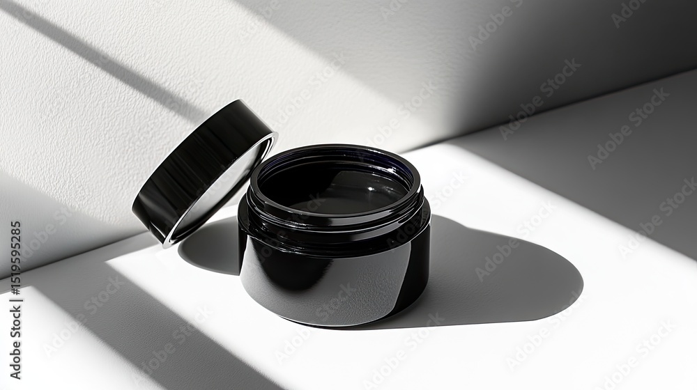 Aufkleber black jar container with open lid and shadow on white background