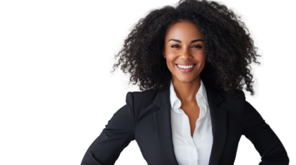 Empowered business woman smiling confidently in professional attire studio setting portrait positive vibe