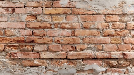 Fototapeta premium Close-up of red brick wall texture with vintage warmth and subtle weathering, conveying timeless rustic charm