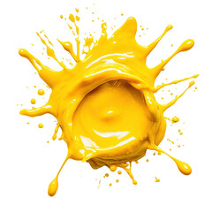 A top view of bright yellow curry sauce drop on ground, white backdrop