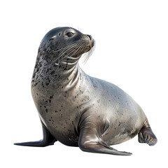 Curious Seal Looking Up. Wild Animal Isolated On White or transparent Background. Wildlife Concept.