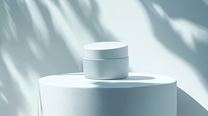 Minimalist Skincare Jar on White Surface with Soft Natural Shadows