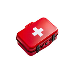 Red plastic first aid kit box medical cross symbol 3d on transparent background