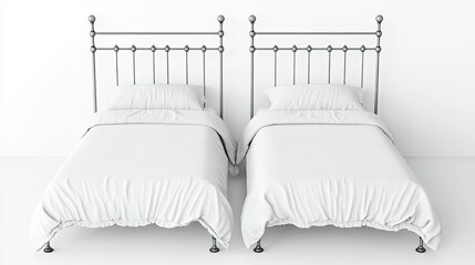 Elegant Minimalist Bedroom with Two Single Metal Bed Frames