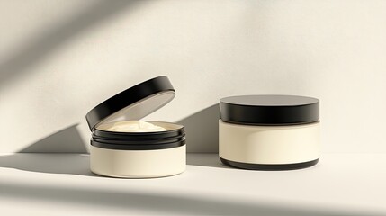 Minimalist Skin Cream Jars on Light Background with Soft Shadows