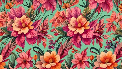 Vibrant Tropical Floral Pattern A Lush Paradise of Flowers
