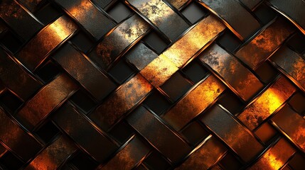 A 3D-rendered geometric tessellation pattern with metallic reflections.