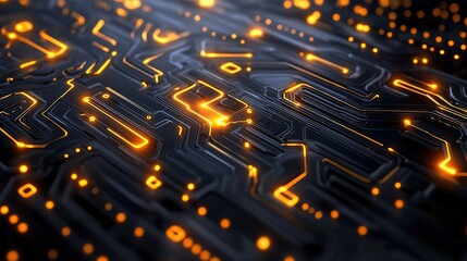 A cybernetic-inspired 3D pattern with glowing circuits and mechanical geometry.
