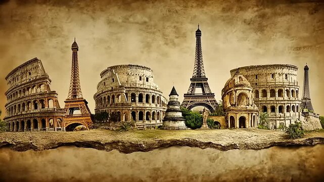 Iconic Landmarks Panorama: A Timeless Collage of World Heritage