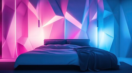 A futuristic digital wallpaper with a dynamic geometric pattern and neon highlights.