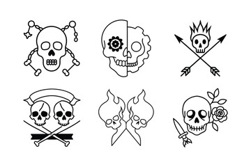 Collection of Six Unique Skull Designs in Black and White