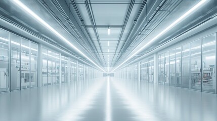 A minimalist factory floor with seamless automation, simple lines, and clean aesthetics.