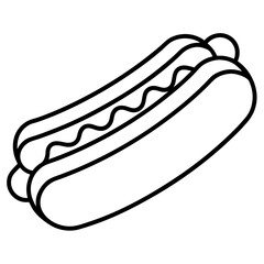 Simple line drawing of a hot dog with mustard