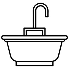 Simple line drawing of a freestanding bathtub with faucet