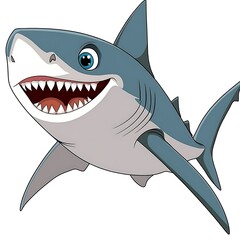 Cartoon shark with big smile and playful eyes swimming in the ocean depths