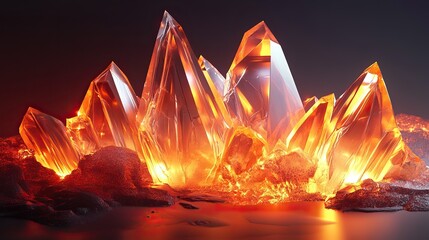 A sci-fi inspired 3D design with crystalline geometric formations and glowing energy.