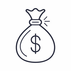 Simple line art illustration of a money bag with dollar sign