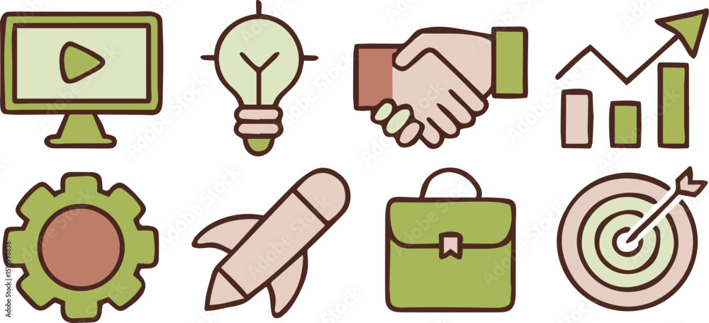 Poster business icons illustrated: an assortment of vector-based icons, perfect for conveying business conc