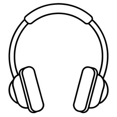 White background features an isolated vector icon of stereo headphones, symbolizing music, audio, and sound technology
