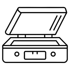 Line art illustration of an open laminator machine